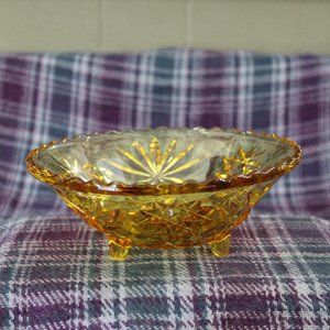Vintage Amber Depression Glass Footed Bowl Stars and Palms
